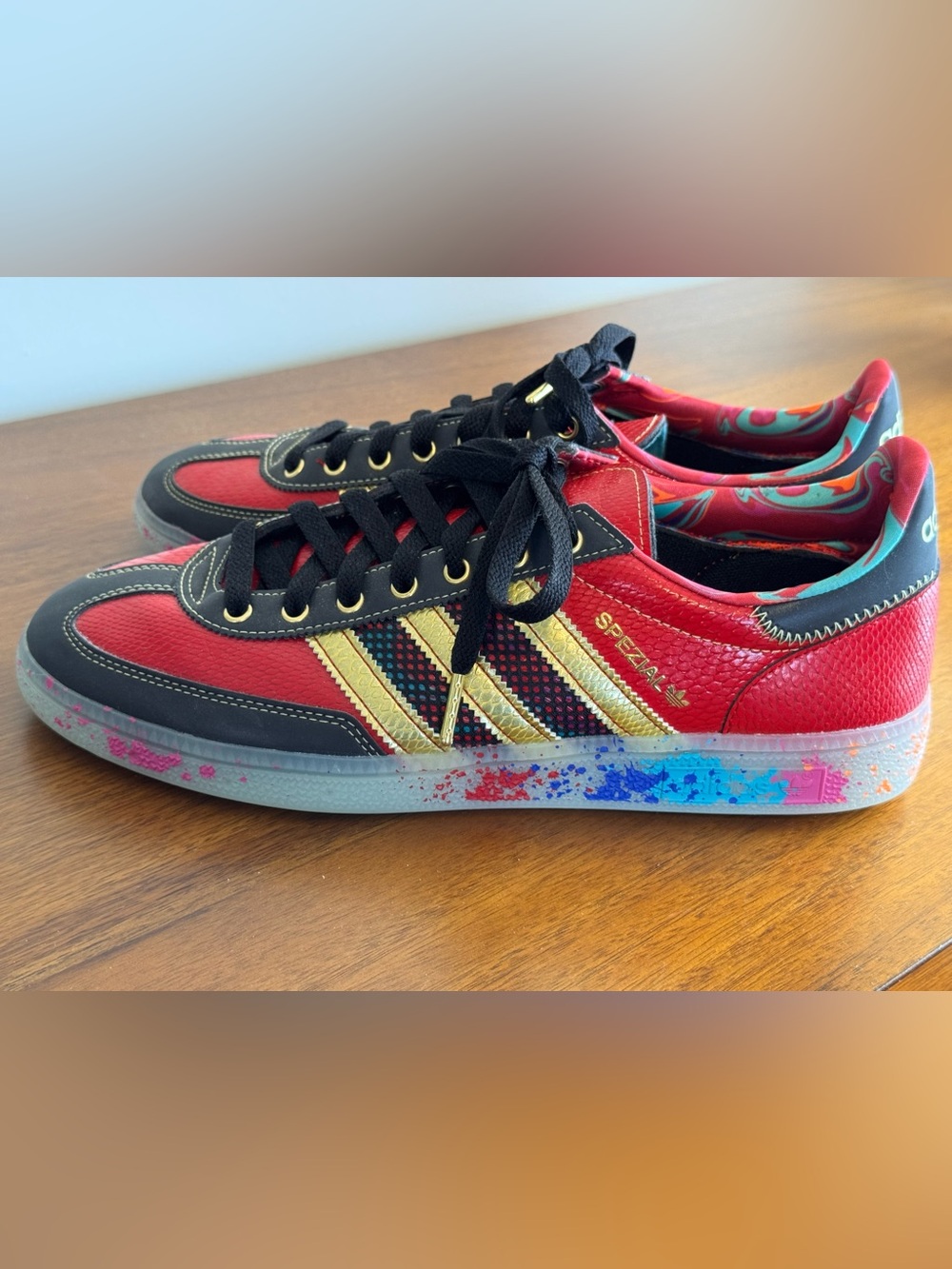 adidas Originals x SEED Handball Spezial Red Gold Paint Splatter ID8617 Men's 10